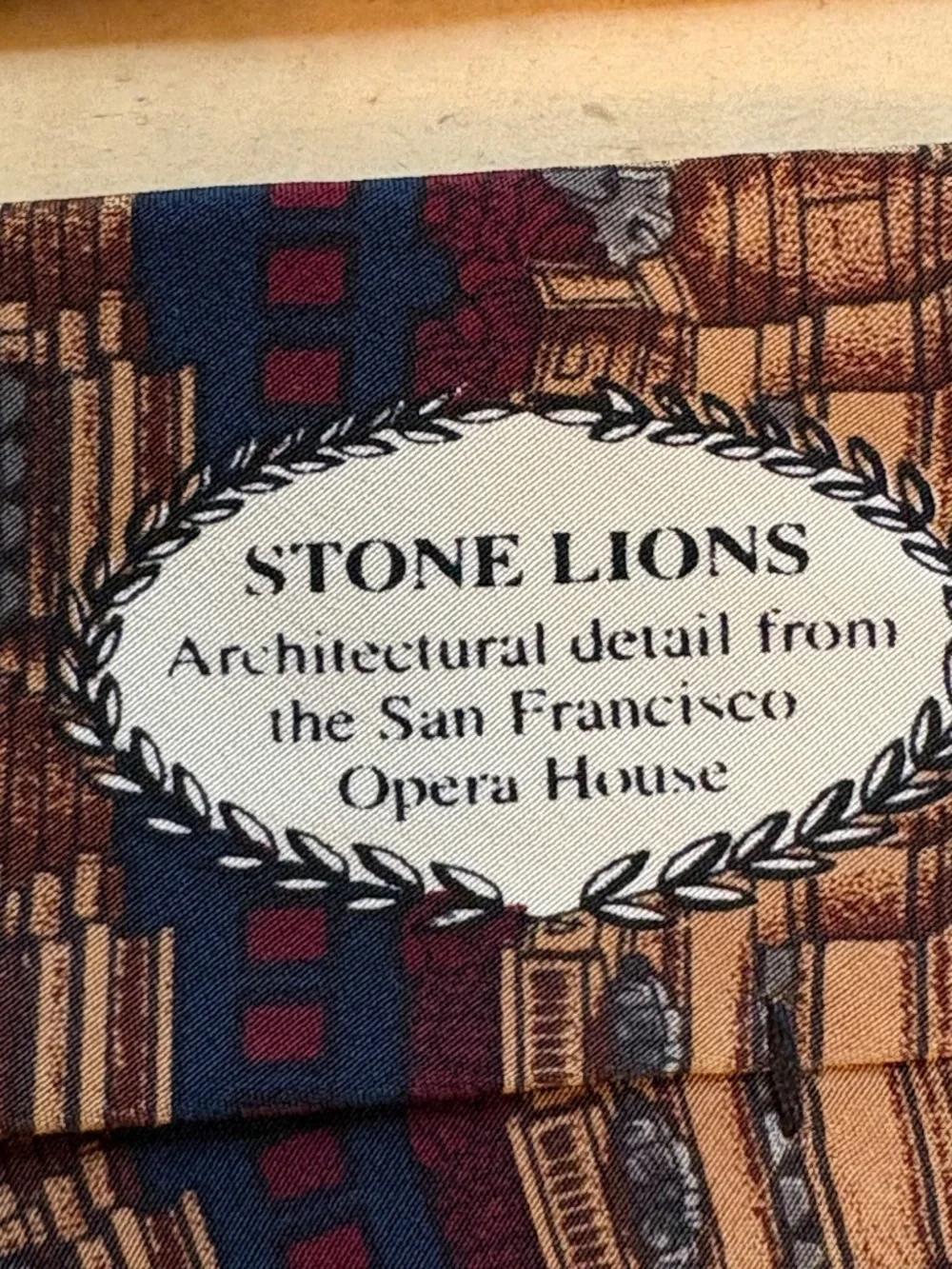 Vintage UNICEF x The Museum Company Silk Tie Stone Lions Architectural Print